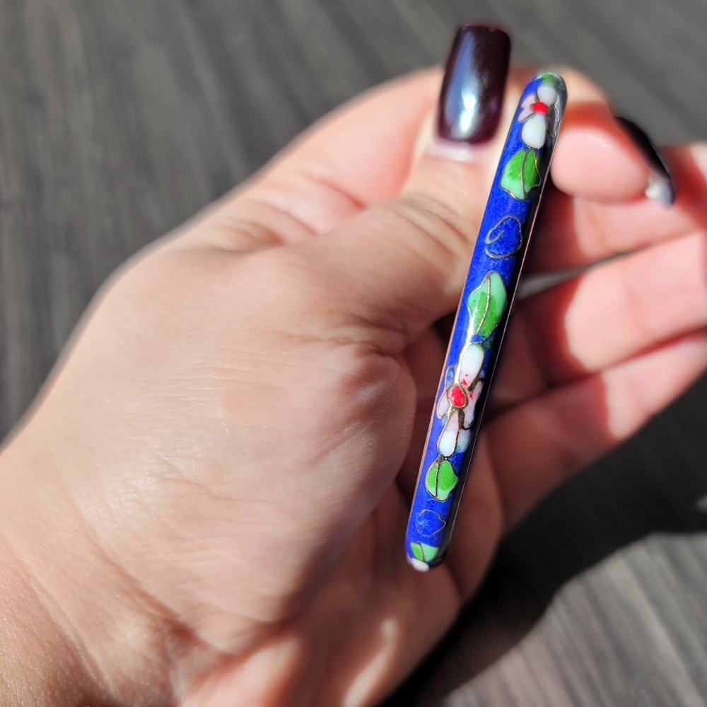 Vintage Cobalt Blue Cloisonne flower bangle bracelet - Picture 3 of 3